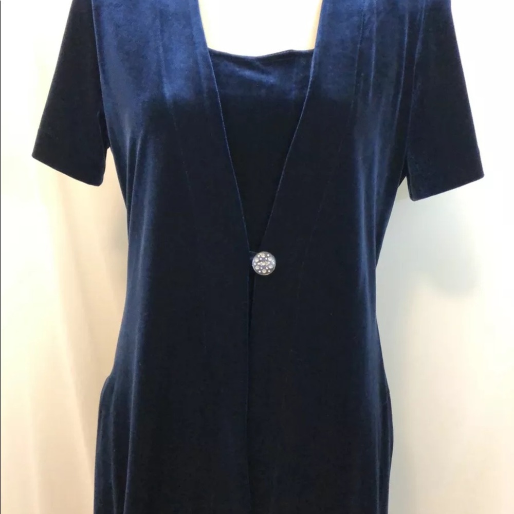Another Thyme Womens Dress Vintage 10 Blue Velvet Maxi Sheath Shift Cocktail - Picture 5 of 11